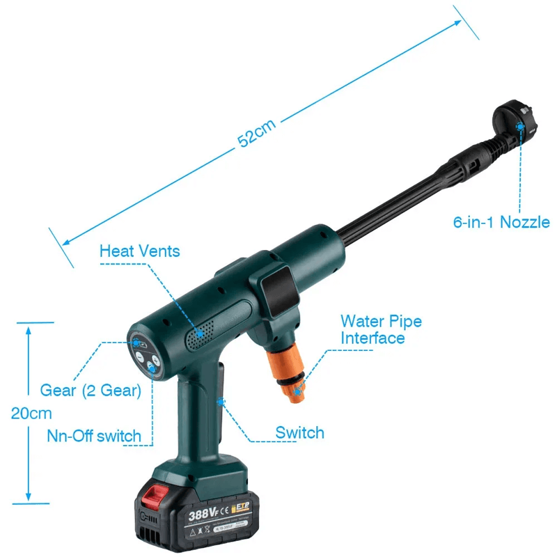 JetWash - Kraftfull Batteridriven Trådlös Högtryckstvätt 3500W 28 Bar
