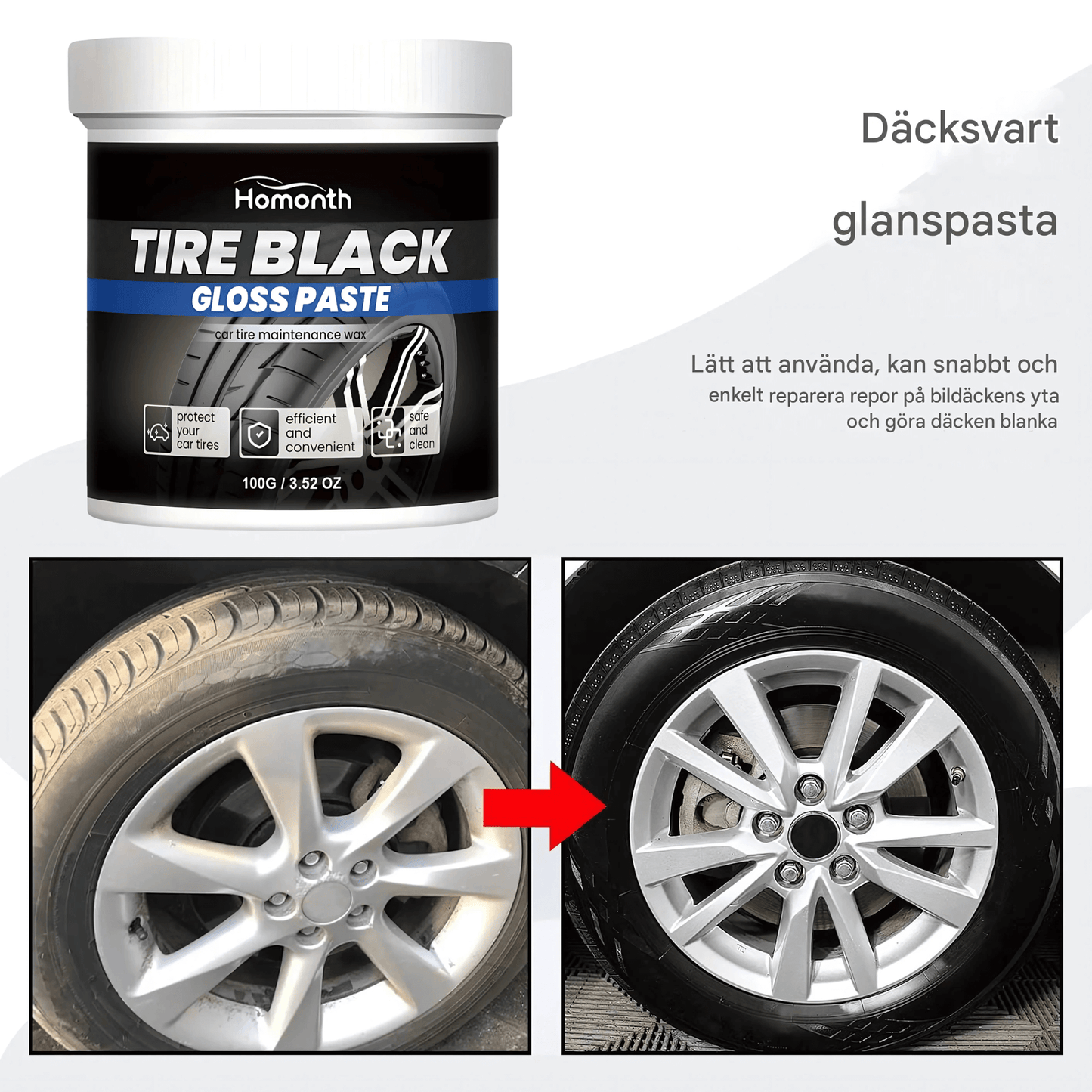 GlossTire – Dekkvoks med langvarig glans og antialdringseffekter for bilvedlikehold