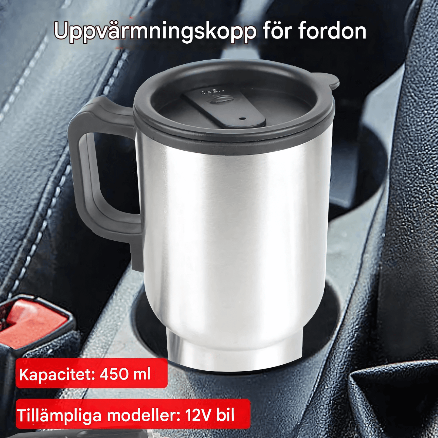 CarBrew - 12V elektrisk termokrus 450ml for bil, kaffe og te på farten