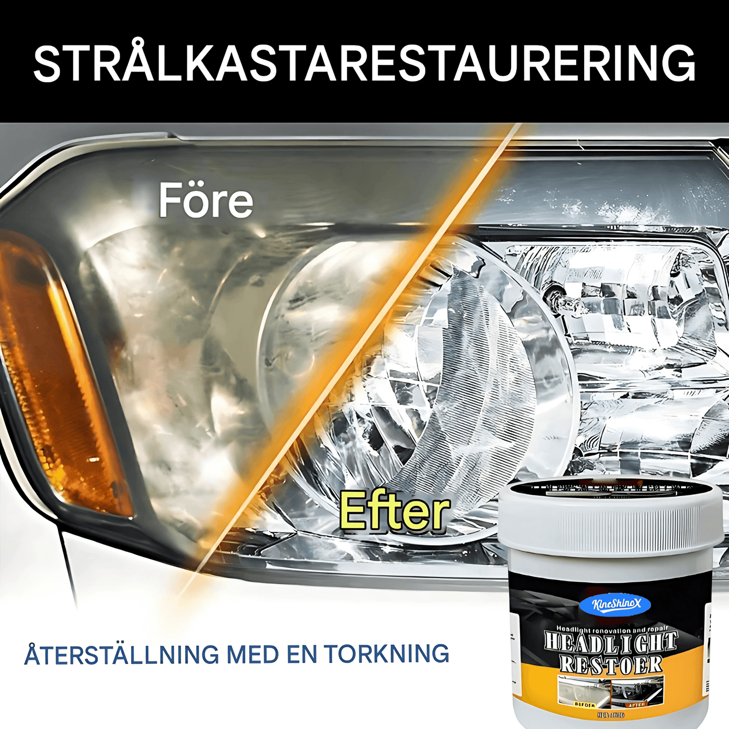 CarBrite – Rengjøringsmiddel og poleringspasta for billykter for reparasjon av riper, oksidasjon og gule frontlykter