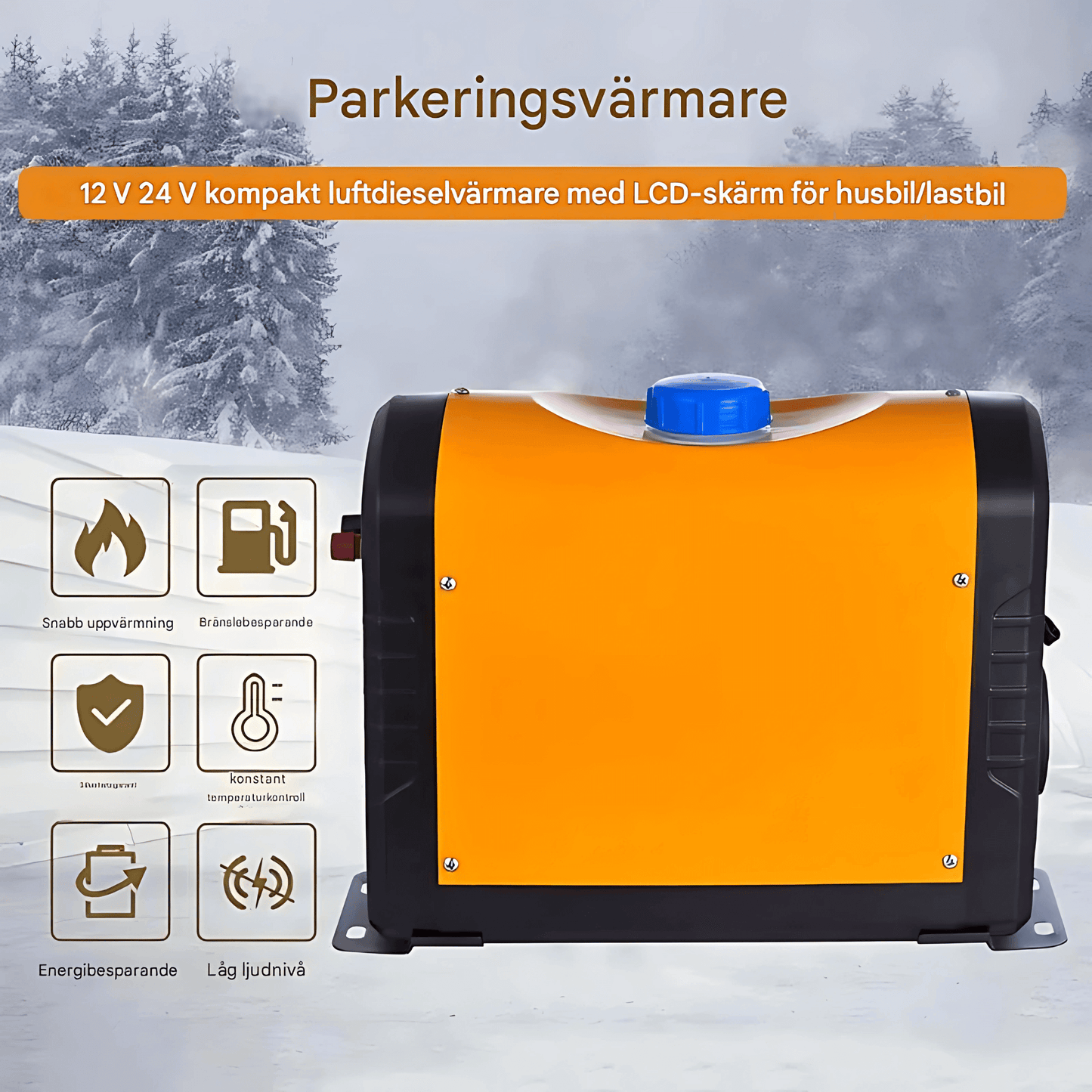 HeatPort – Dieselvarmer 5KW 12V med LCD og fjernkontroll for bil, bobil, båt og campingvogn