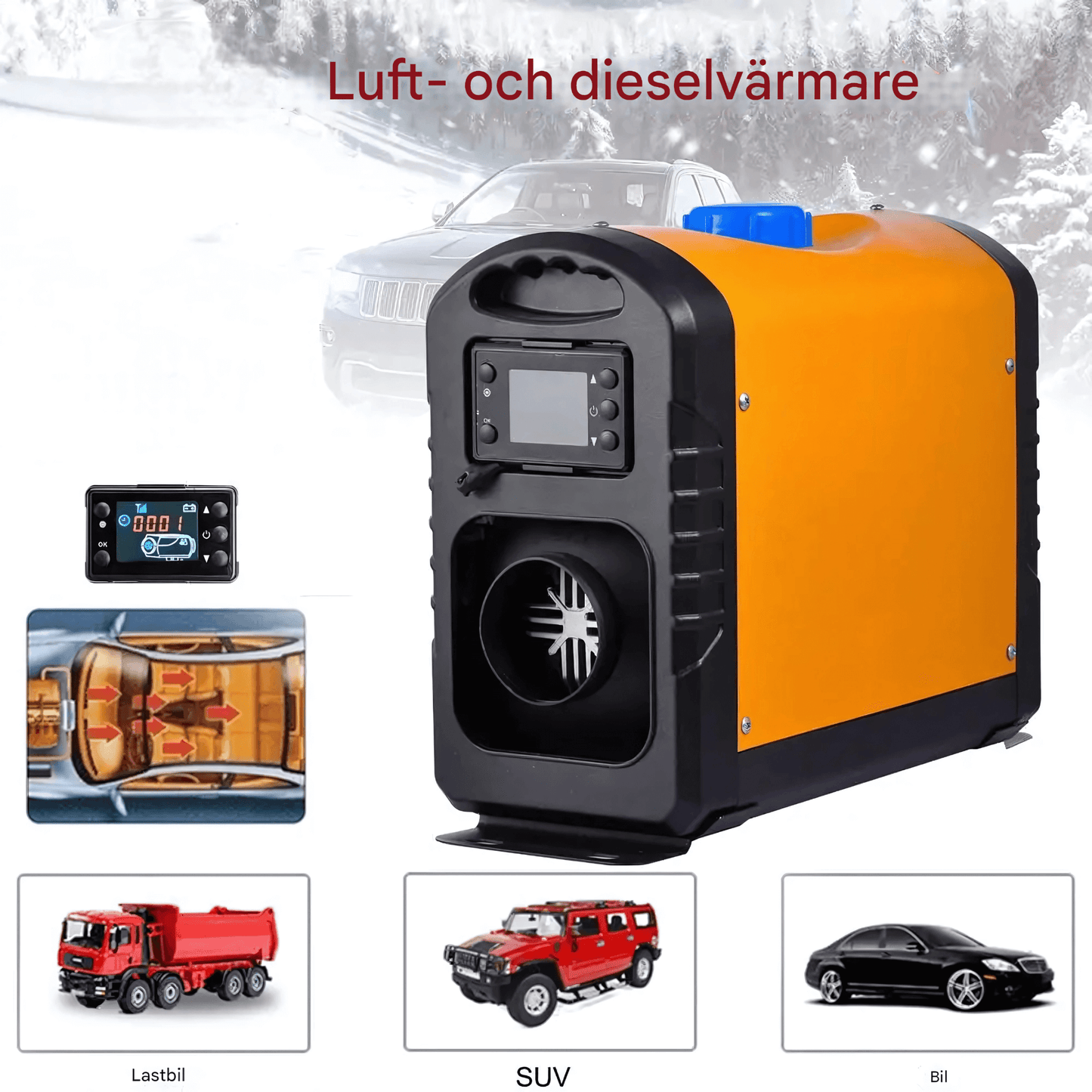 HeatPort – Dieselvarmer 5KW 12V med LCD og fjernkontroll for bil, bobil, båt og campingvogn