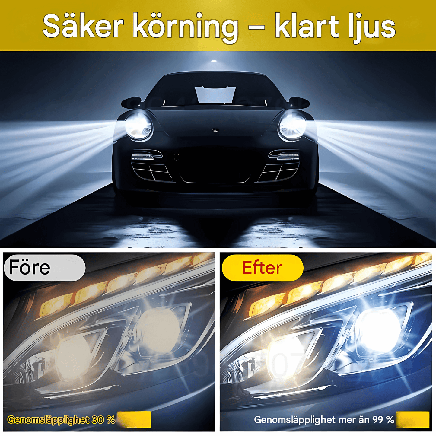 CarBrite – Rengjøringsmiddel og poleringspasta for billykter for reparasjon av riper, oksidasjon og gule frontlykter