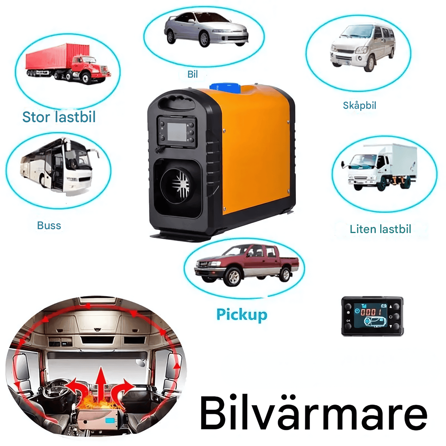 HeatPort – Dieselvarmer 5KW 12V med LCD og fjernkontroll for bil, bobil, båt og campingvogn