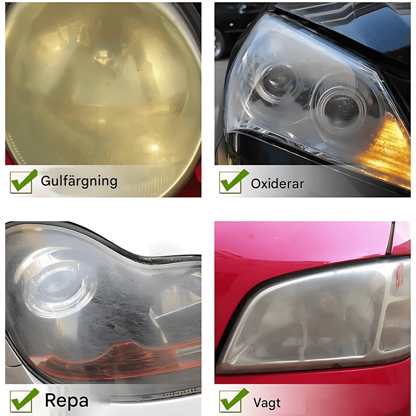 GlowRenew - Vedlikehold av frontlykter | Poleringssett for bilfrontlykter for oksiderte og gulnede lamper