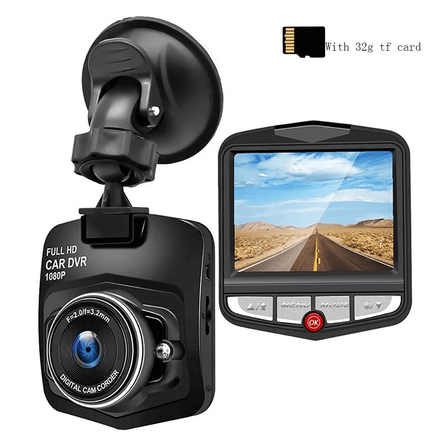 DriveProof - Kompakt Bilkamera med Vidvinkel, Loop-inspelning & Parkeringsövervakning