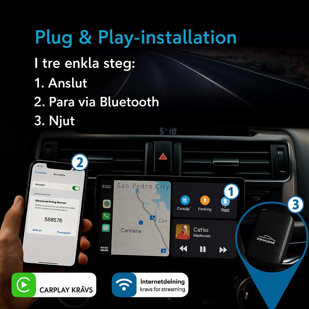 StreamRide – SmartBox | Gjør din kablede CarPlay om til trådløs CarPlay og Android Auto med videoapper