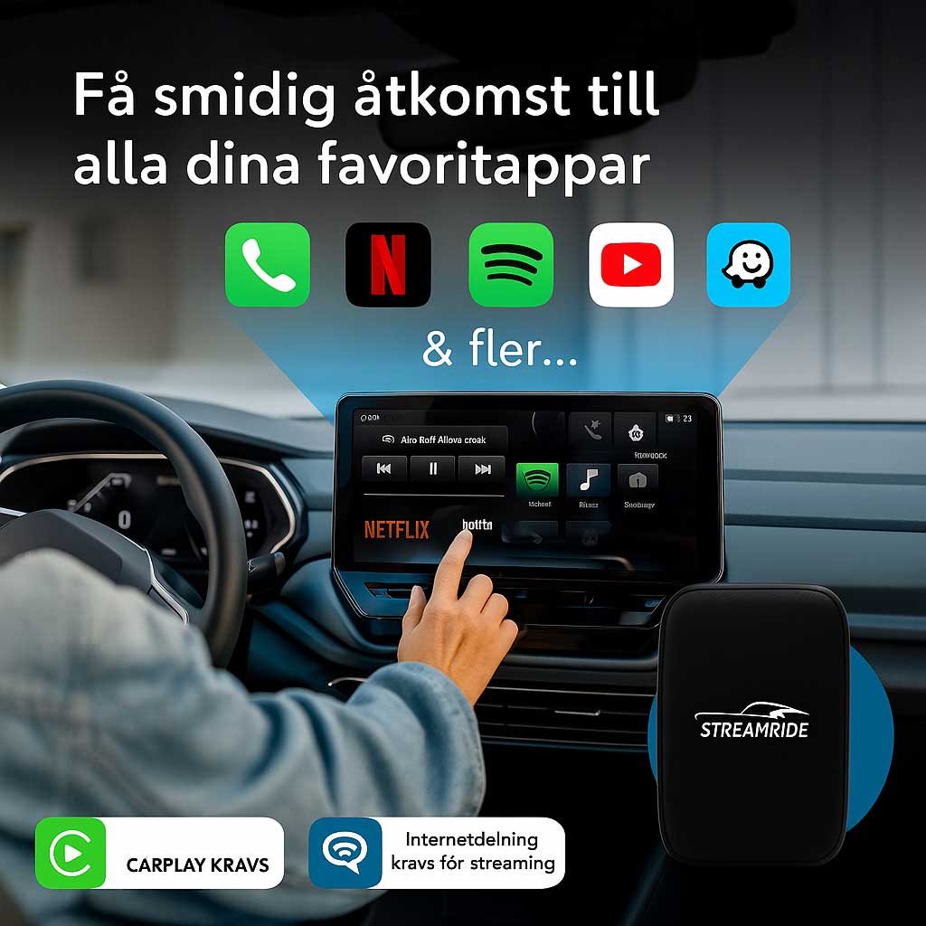 StreamRide – SmartBox | Gjør din kablede CarPlay om til trådløs CarPlay og Android Auto med videoapper