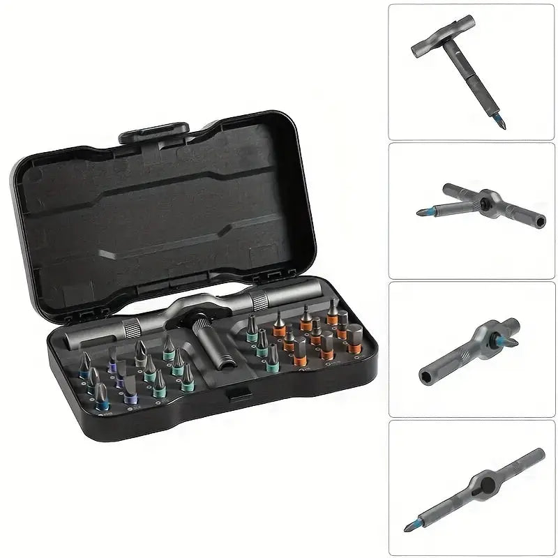 TorqueMate - 24-in-1 Multi-Tool Schroevendraaier met Vergrendelfunctie, Magnetische Bits & Compact Opbergen voor Thuis, PC en Doe-Het-Zelf