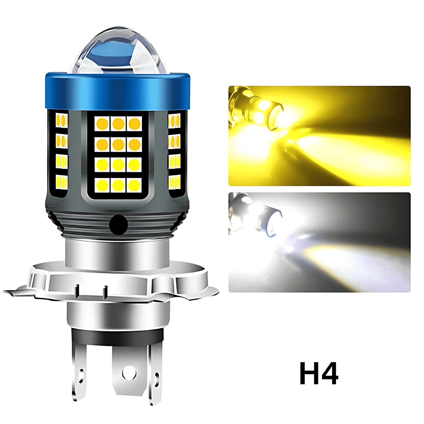 BrightGlide - LED motorsykkellys | H4 BA20D hvit og gul hi-lo frontlykt for scooter og MC