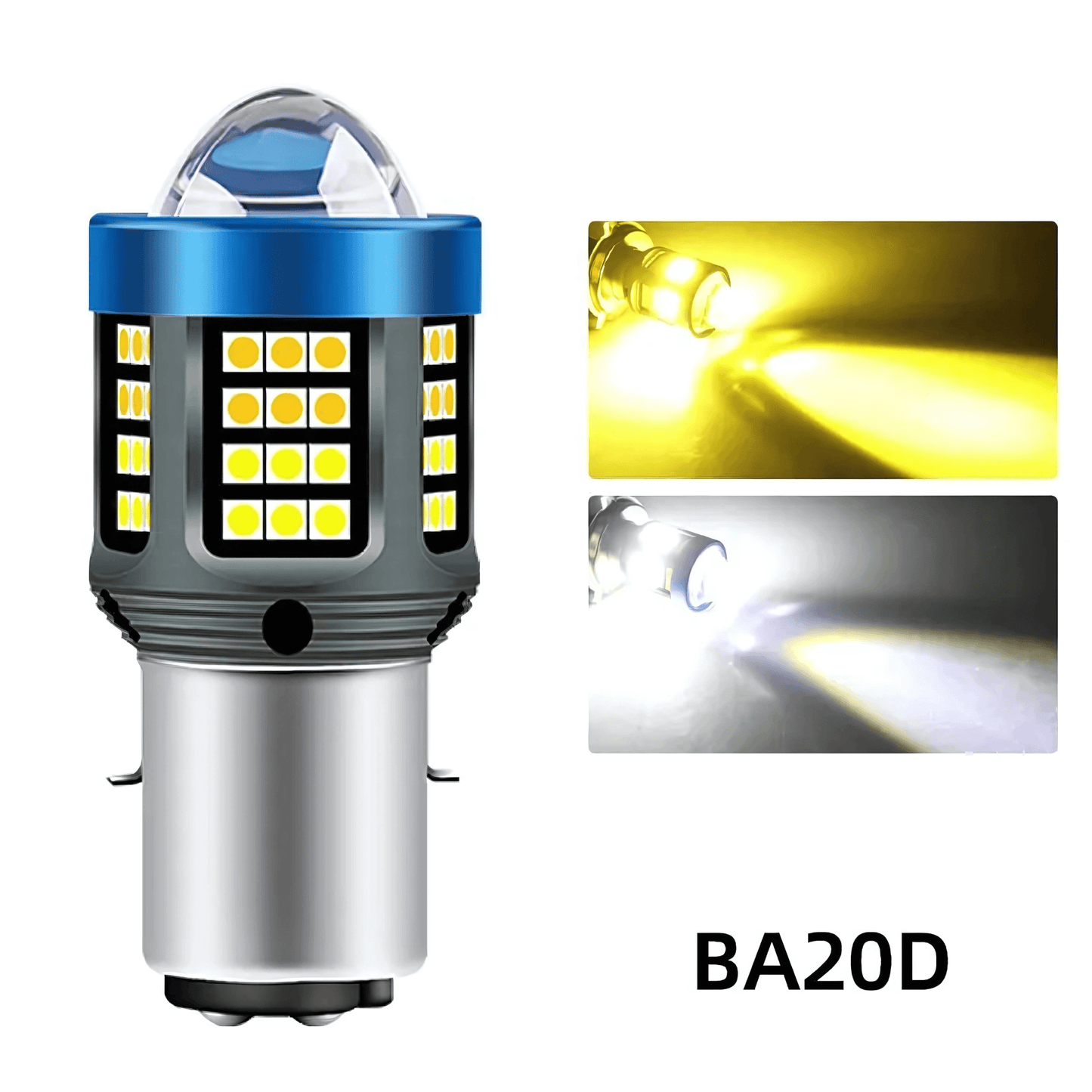 BrightGlide - LED motorsykkellys | H4 BA20D hvit og gul hi-lo frontlykt for scooter og MC