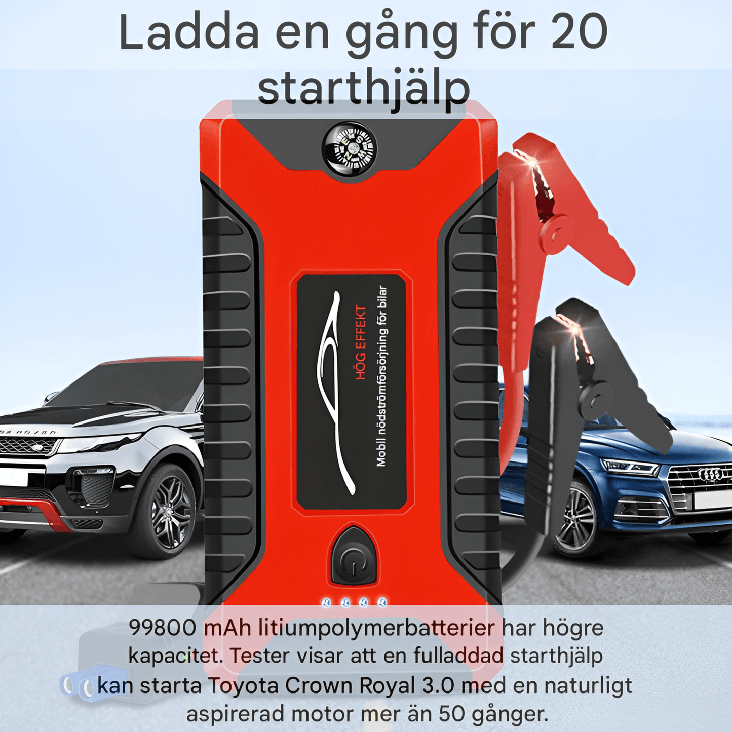 PowerBoost – Bærbar jumpstarter, powerbank og LED-belysning med 99 800 mAh kapasitet