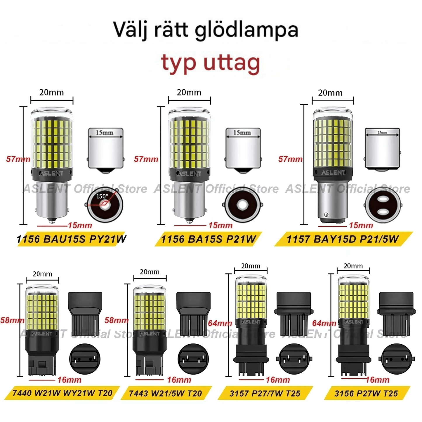 BrightCore - 2-pack Signal LED-lampor för blinkers och bromsljus | CanBus-kompatibla 12V för bil & MC
