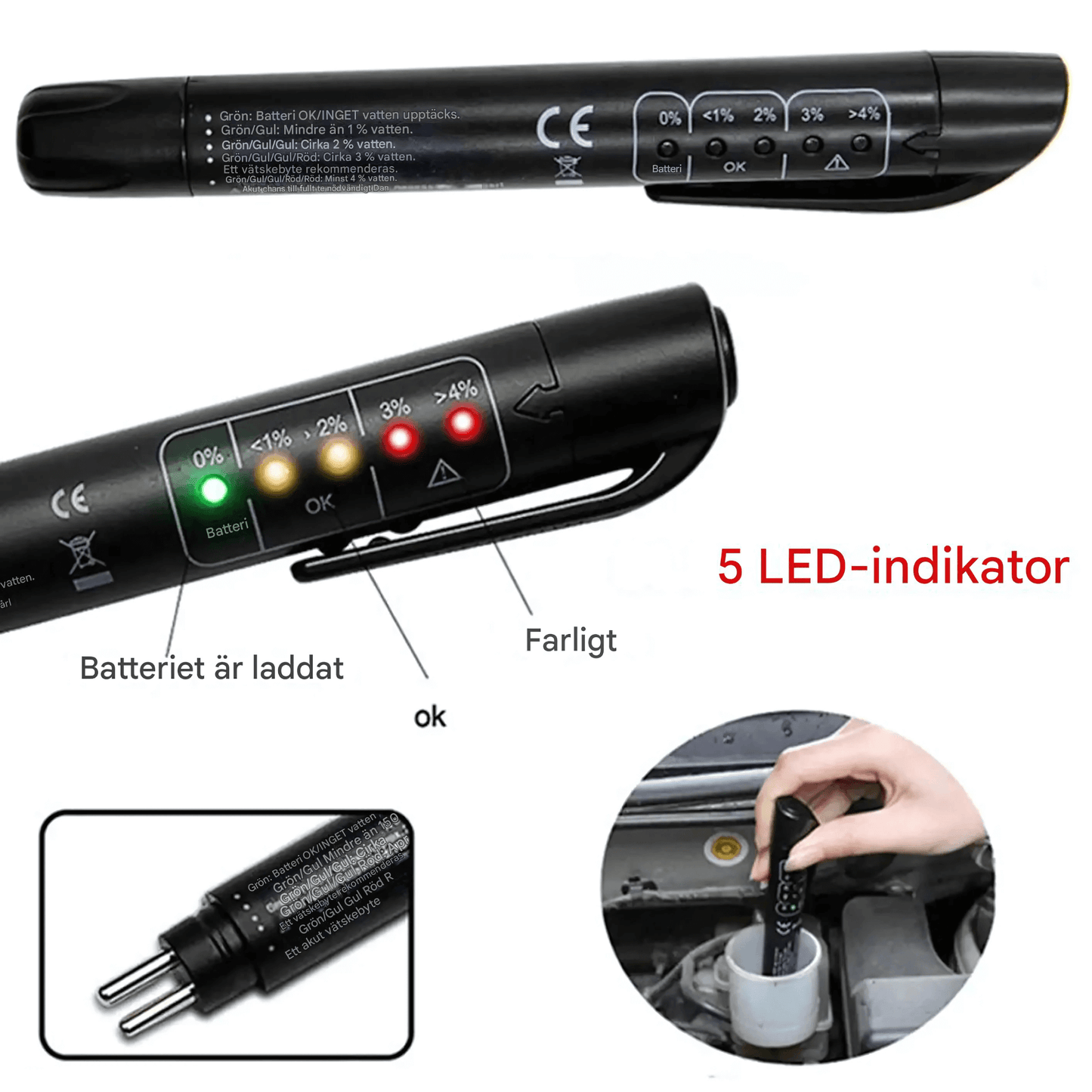 FluidCheck - Bromsvätskepenna | LED Tester för Bromsoljans Vattenhalt DOT3/DOT4/DOT5