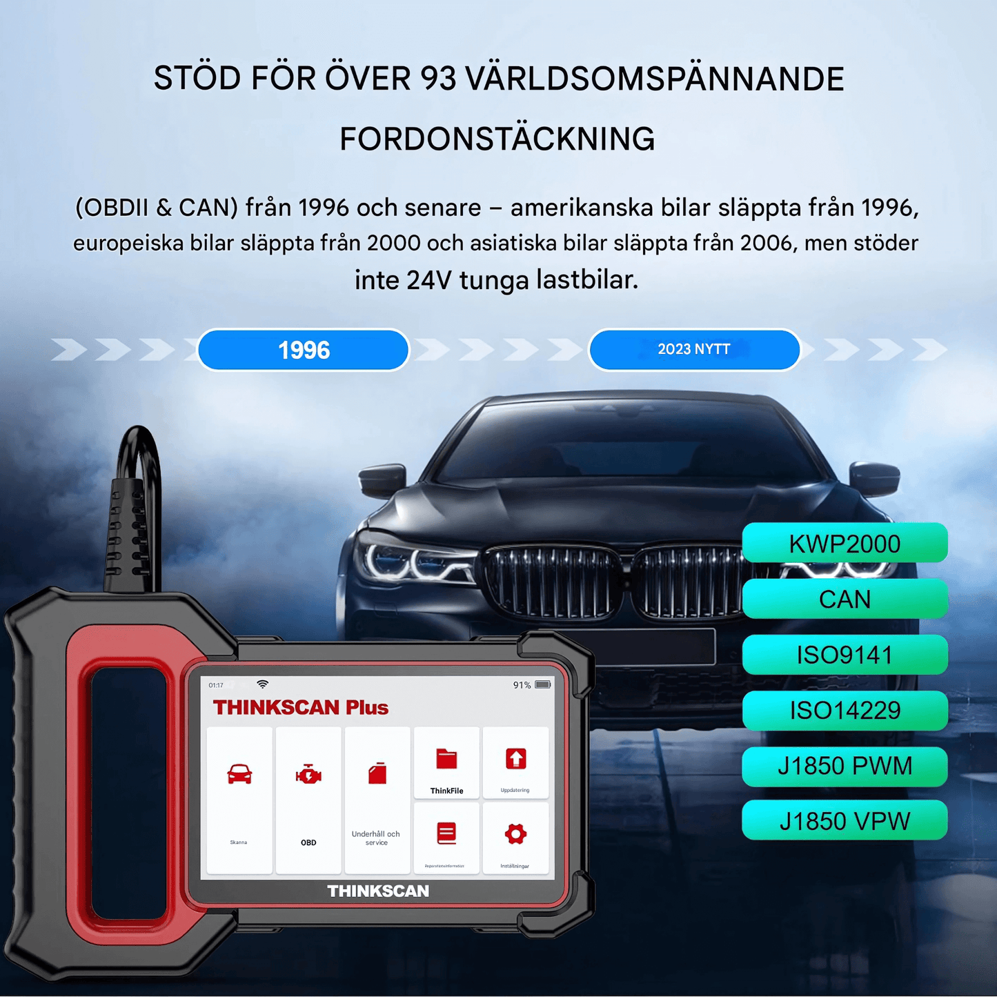 ThinkEdge - Thinkcar Thinkscan Plus S7 Diagnosverktyg | Trådlös OBD2 Bilscanner med 7 System, 28 Reset-funktioner & Fullständig OBD2-diagnostik
