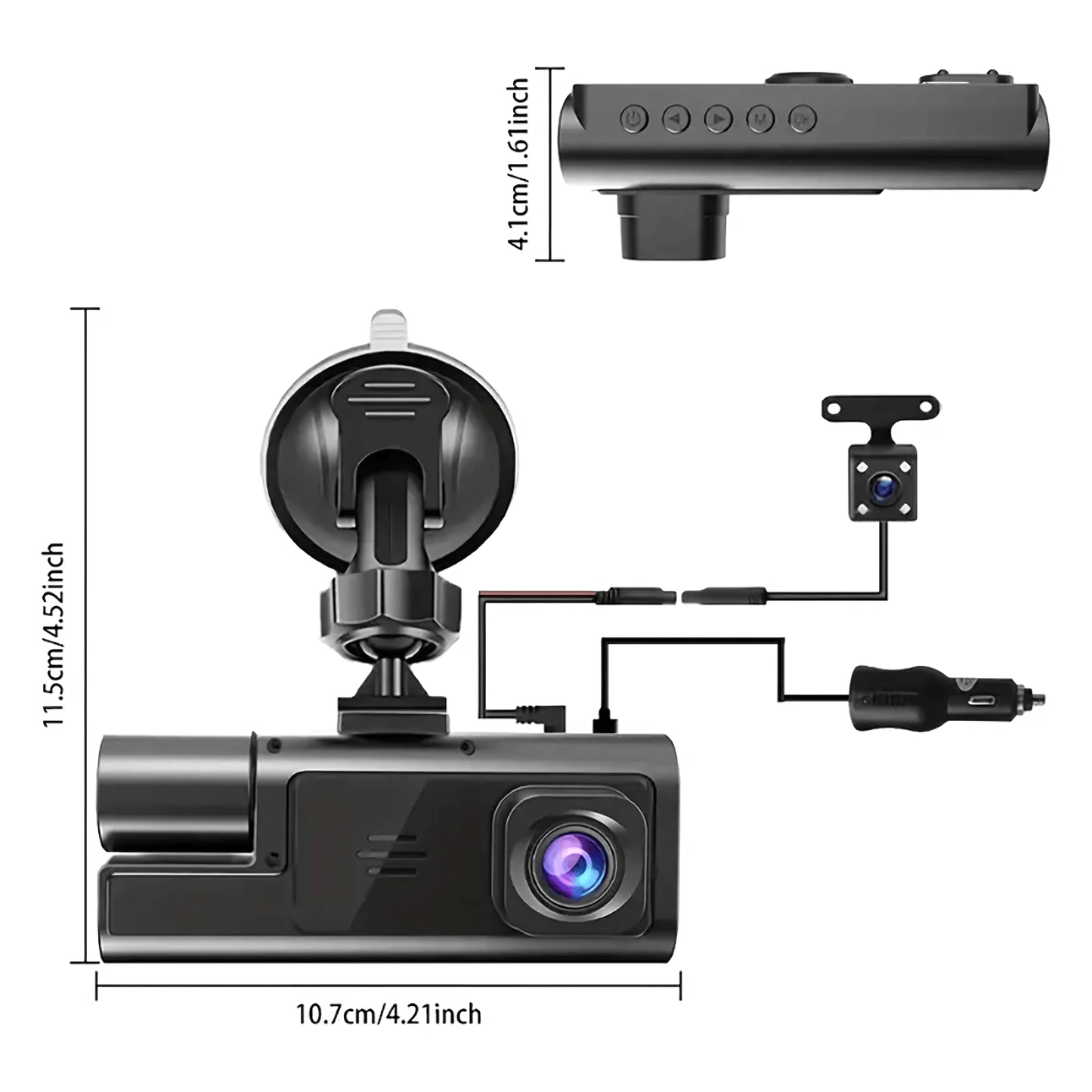 DriveSight – Dashkamera med 3 kameraer, 1080P-video, WiFi og nattsyn for overvåking foran, innvendig og bak