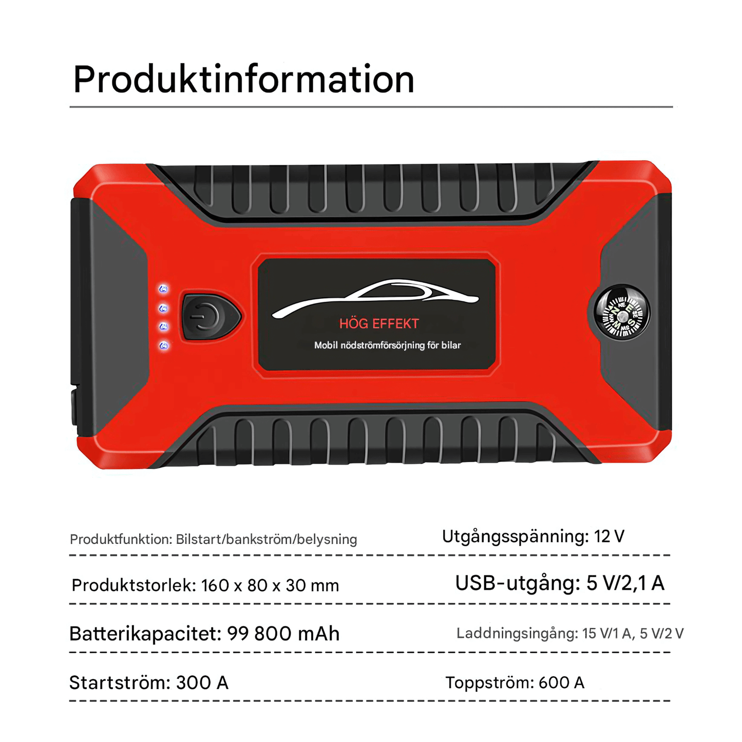 PowerBoost – Bærbar jumpstarter, powerbank og LED-belysning med 99 800 mAh kapasitet