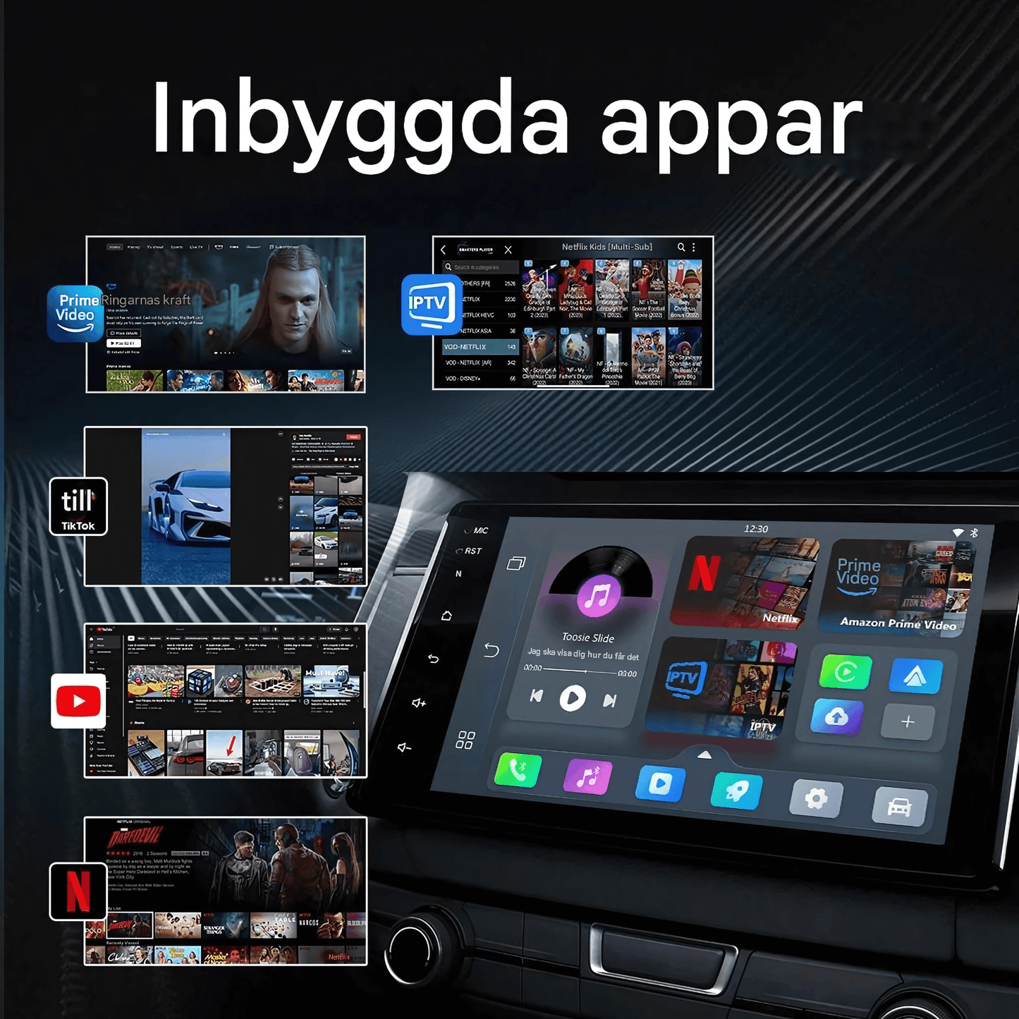 PlayWise – Trådløs CarPlay- og Android Auto-adapter med innebygde strømmeapper