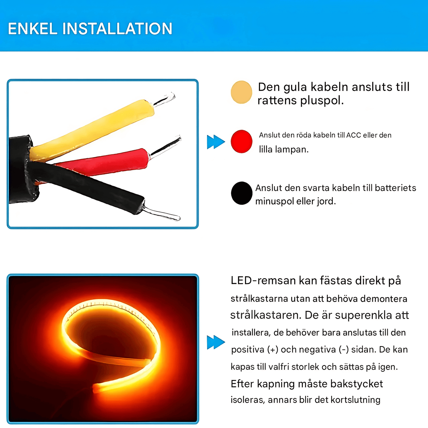DriveGlow - LED-striper for frontlykter | Fleksible 30 cm kjørelys med blinklys- og bremselysfunksjon for bil