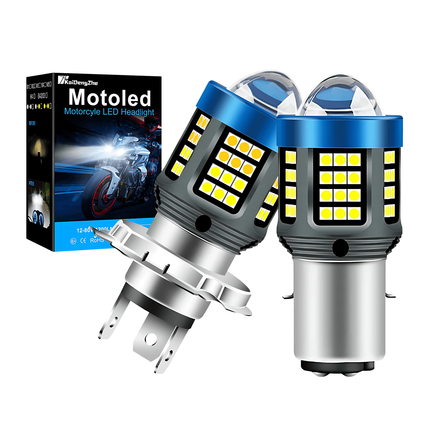 BrightGlide - LED motorsykkellys | H4 BA20D hvit og gul hi-lo frontlykt for scooter og MC