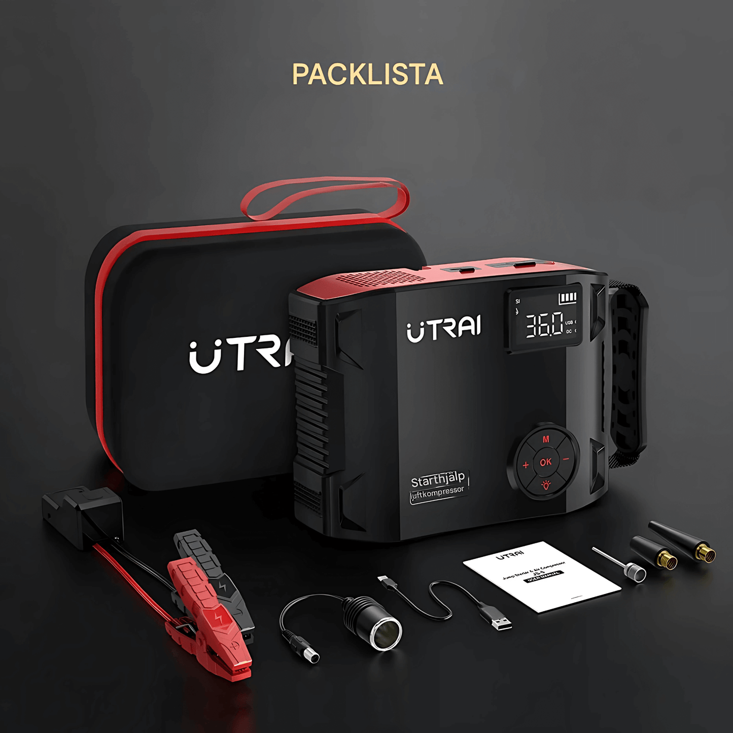PowerSnap – 4-i-1 Bilstartare med 2000A, Luftkompressor, Powerbank & LED-ficklampa för Smidig och Säker Bilservice