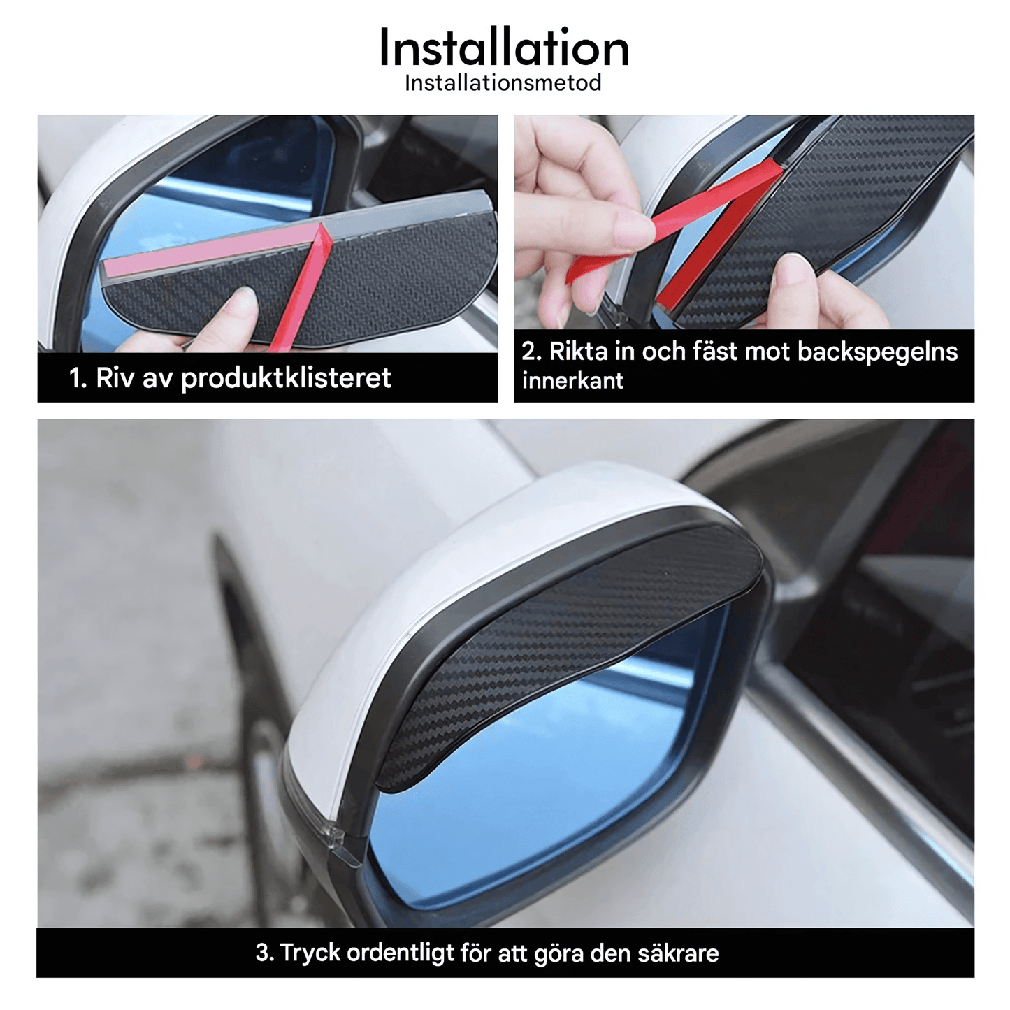 RainShield - 2-Pack Regnskydd för Backspeglar i Kolfibermönster | Universellt Passande Skydd mot Regn och Bländning