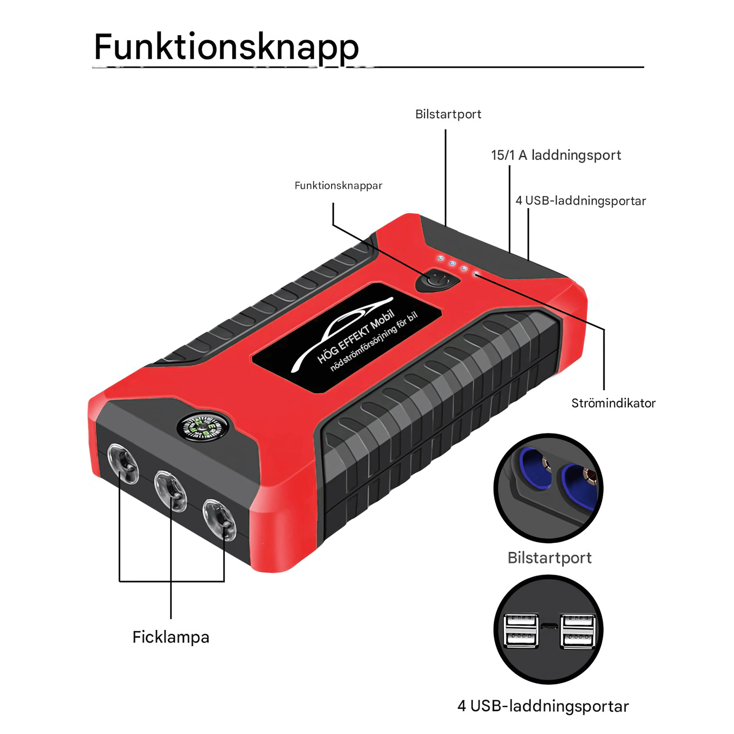 PowerBoost – Bærbar jumpstarter, powerbank og LED-belysning med 99 800 mAh kapasitet