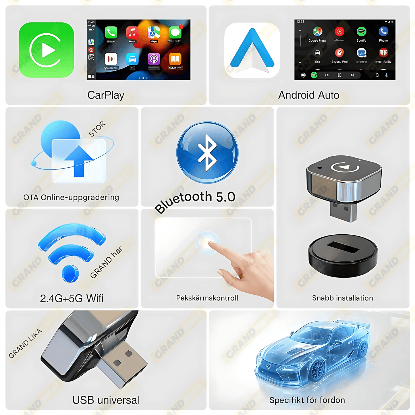 AutoLink 2.0 – Trådløs adapter | Gjør din kablede CarPlay om til trådløs CarPlay og Android Auto