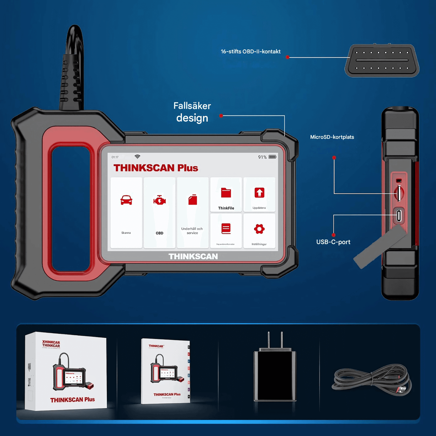ThinkEdge - Thinkcar Thinkscan Plus S7 Diagnosverktyg | Trådlös OBD2 Bilscanner med 7 System, 28 Reset-funktioner & Fullständig OBD2-diagnostik
