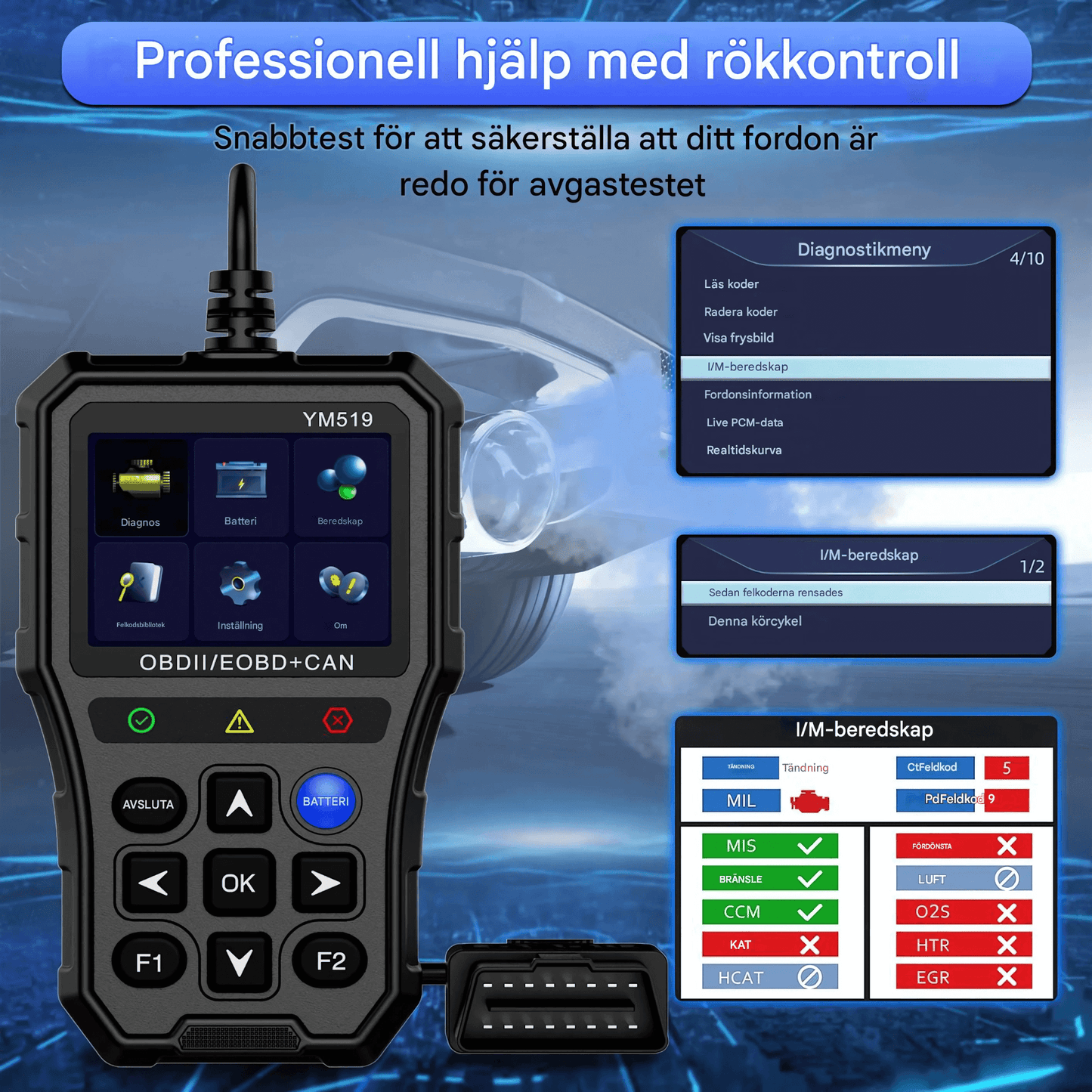 ScanNova - YM519 ProCheck | OBD2 Bilscanner med Batteritest, Felkodsläsare och Realtidsdata