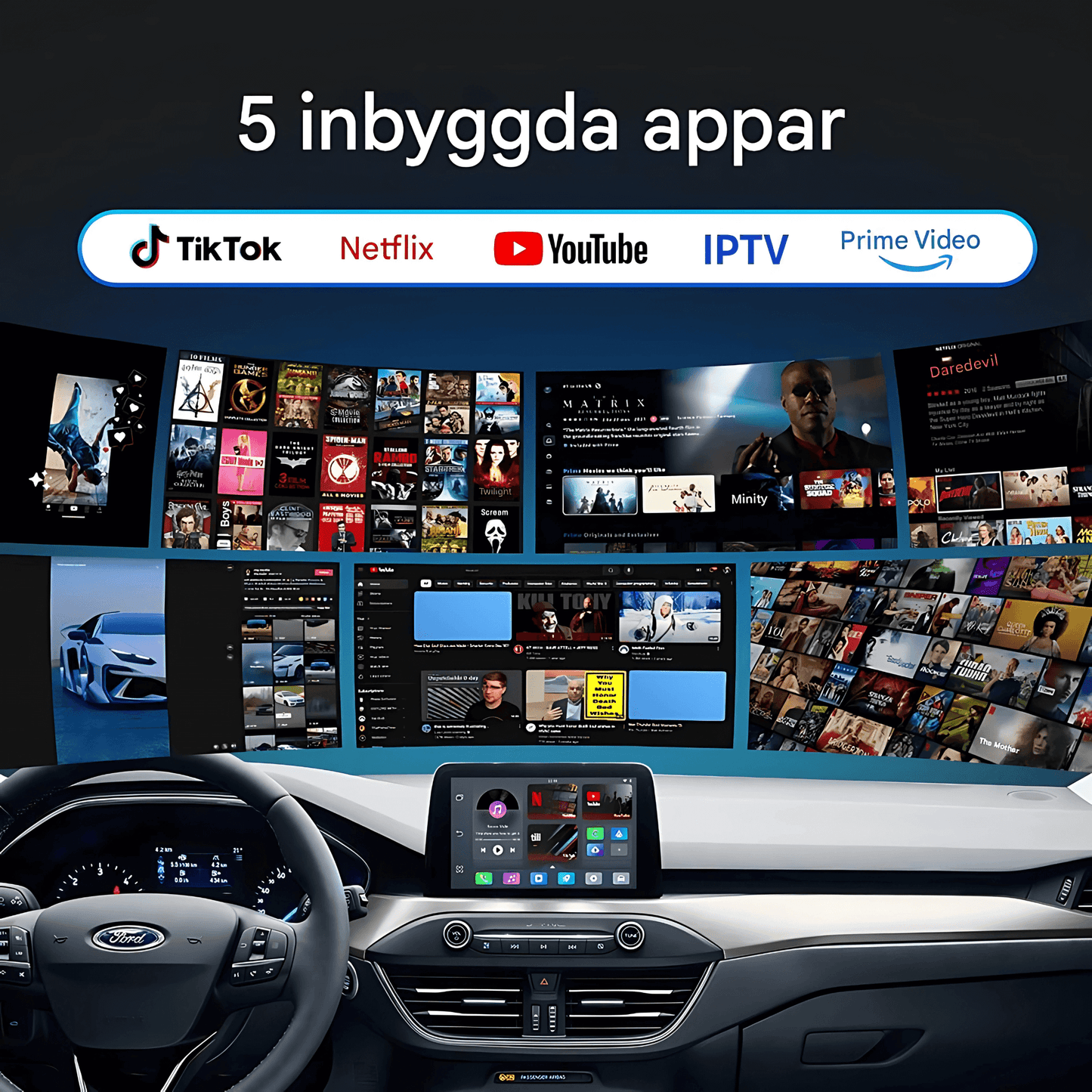 PlayWise – Trådløs CarPlay- og Android Auto-adapter med innebygde strømmeapper