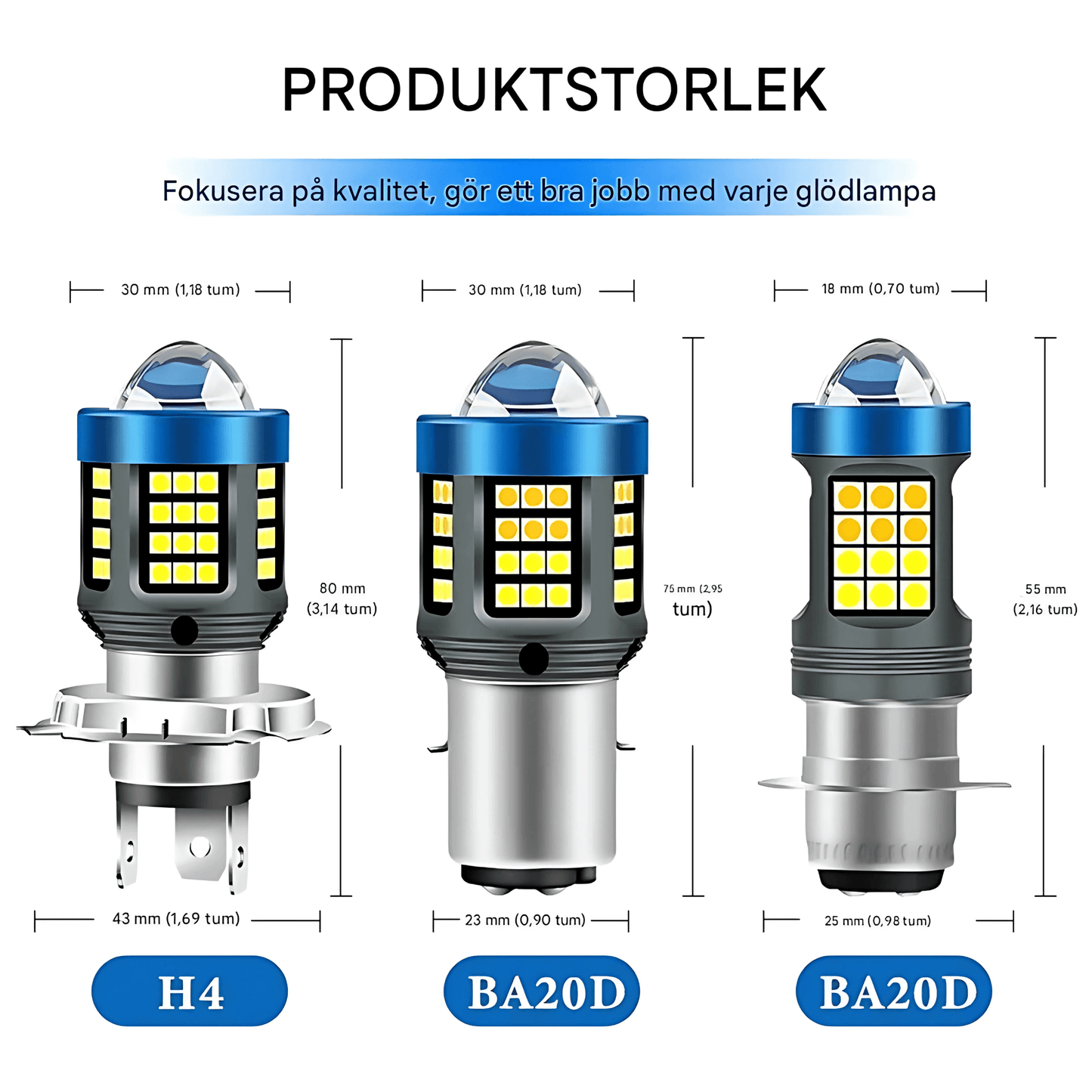 BrightGlide - LED motorsykkellys | H4 BA20D hvit og gul hi-lo frontlykt for scooter og MC