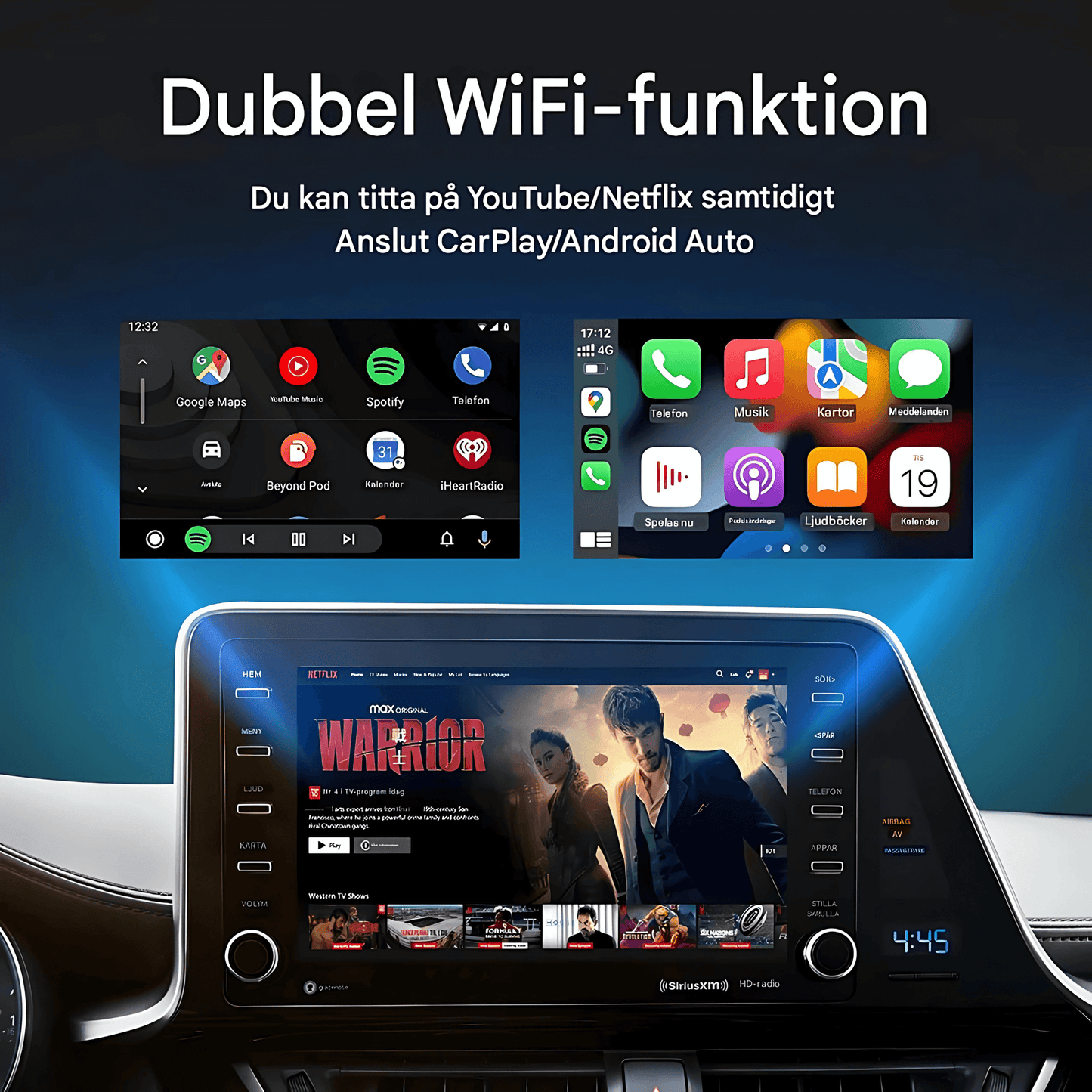 PlayWise – Trådløs CarPlay- og Android Auto-adapter med innebygde strømmeapper