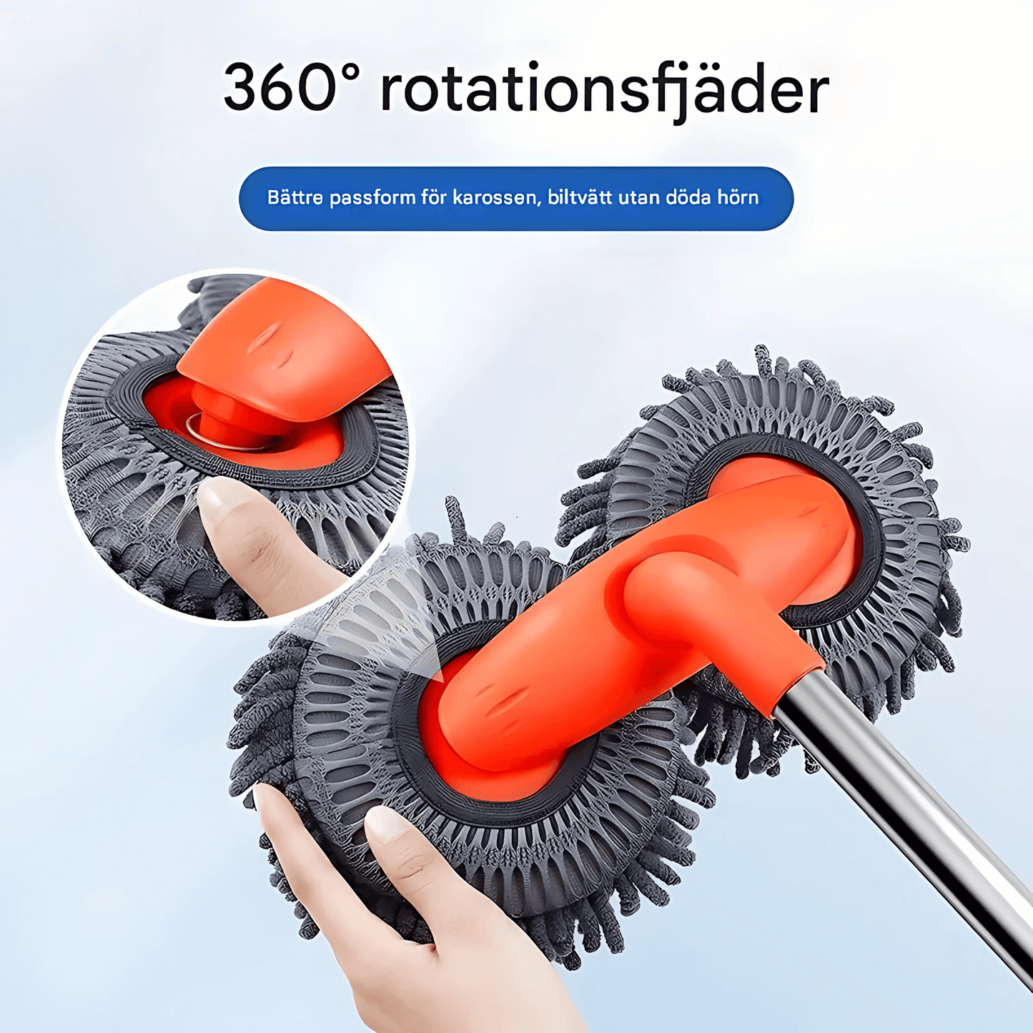 RotoReach - Teleskopisk Biltvättmopp med Dubbelborste, 360° Roterande Huvud och Löstagbar Design