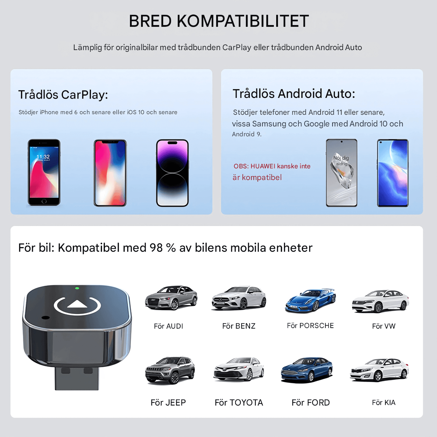 AutoLink 2.0 – Trådløs adapter | Gjør din kablede CarPlay om til trådløs CarPlay og Android Auto