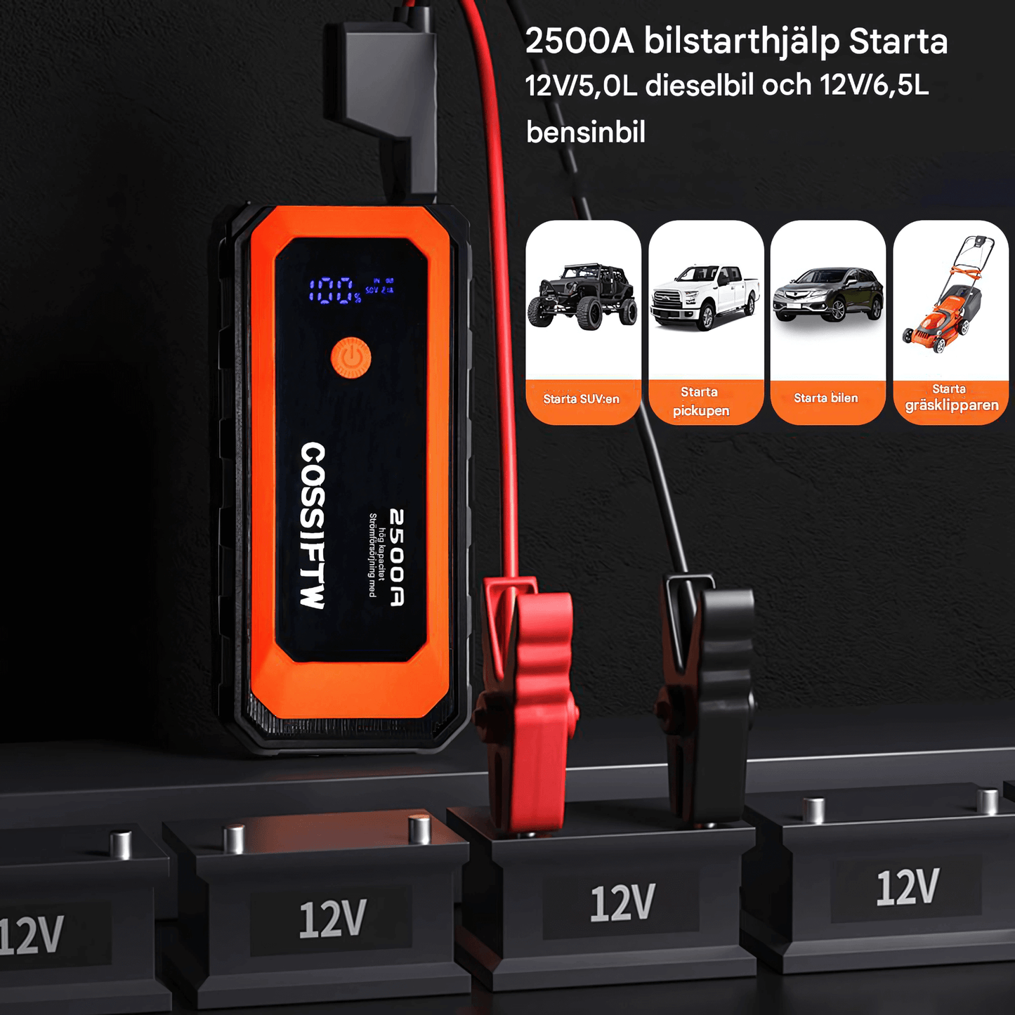 PowerCruise – Starthjälp & Powerbank 2500A med LED‑Lampa & Snabbladdning