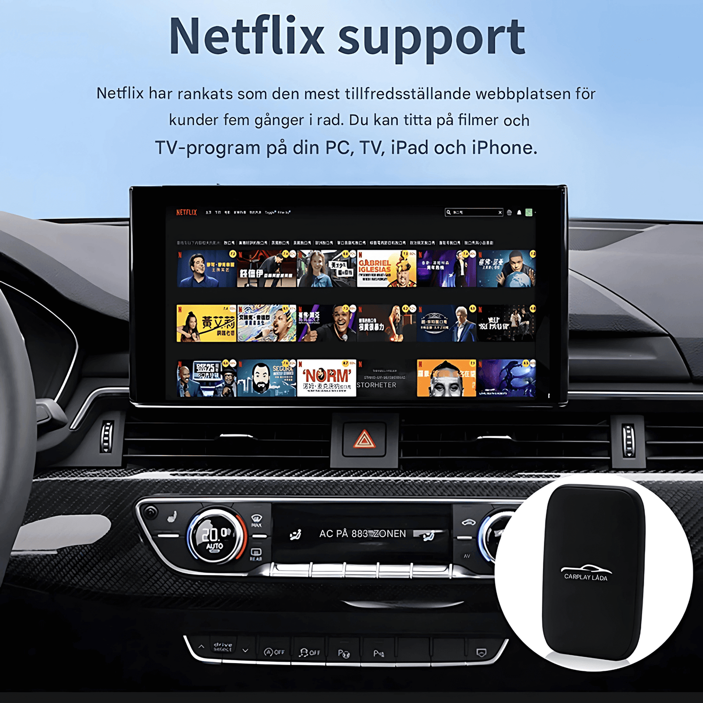 StreamRide – SmartBox | Gjør din kablede CarPlay om til trådløs CarPlay og Android Auto med videoapper