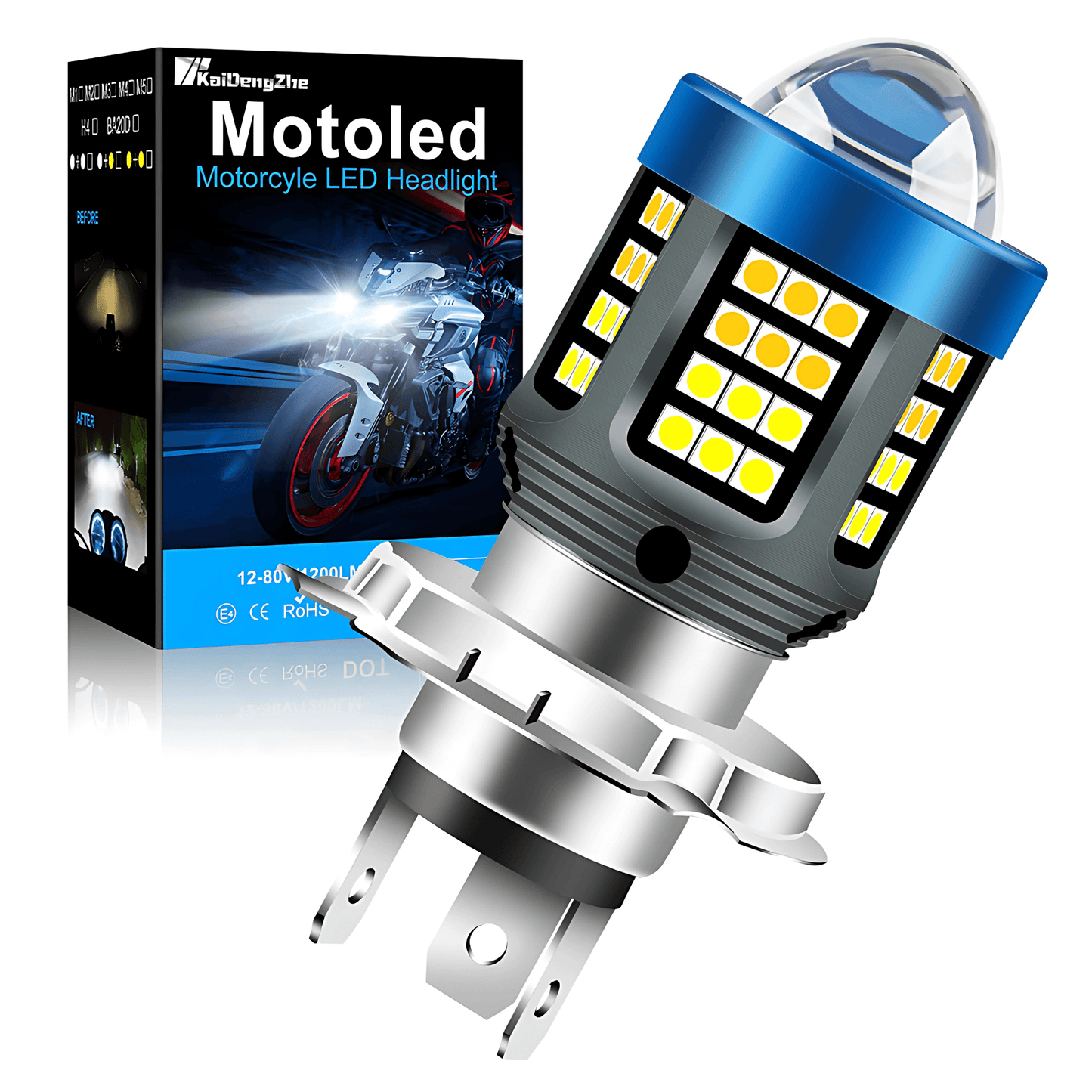 BrightGlide - LED motorsykkellys | H4 BA20D hvit og gul hi-lo frontlykt for scooter og MC