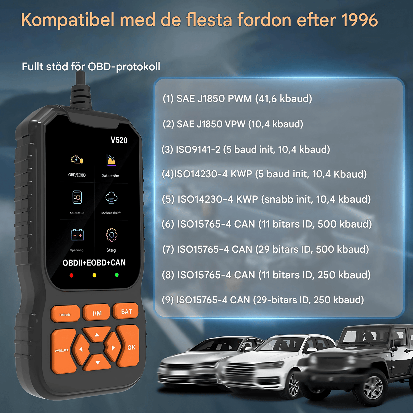 ScanDrive - V520 OBD2 Bilscanner med LiveData, Batteritest & Felkodsläsning för Bensin- och Dieselfordon