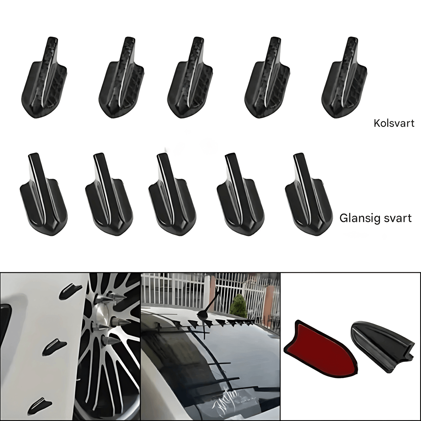 AeroSting - 6-Pack Takspoilers Shark Fins för Bil | Universell Vortex Generator i Svart eller Kolfiberlook