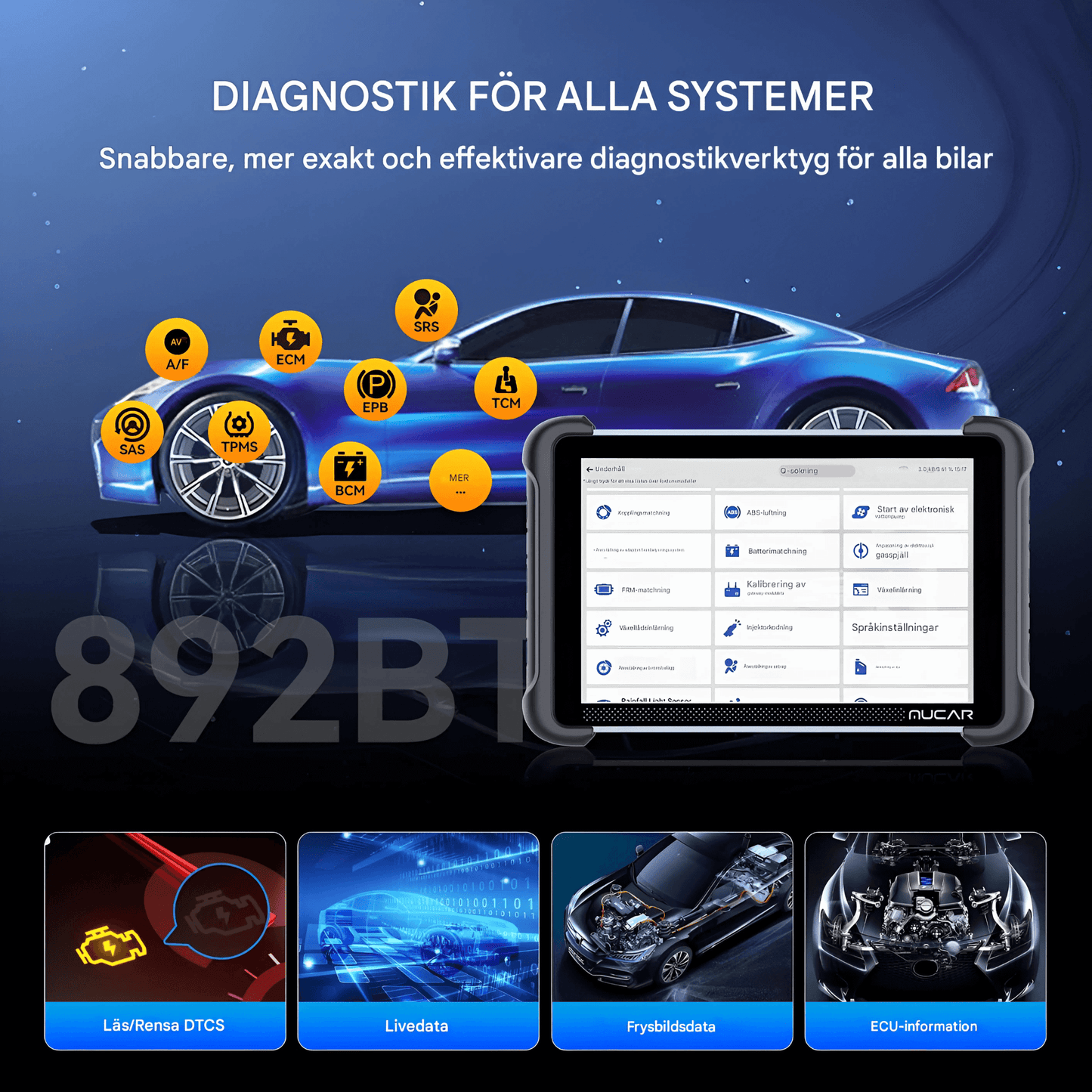 ScanForge - MUCAR 892BT OBD2 Diagnosverktyg | Fullsystem Bilscanner med Bi-Directional Test, 34 Resetfunktioner & ECU-Kodning