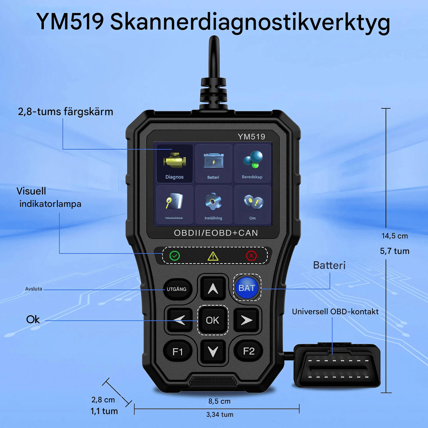 ScanNova - YM519 ProCheck | OBD2 Bilscanner med Batteritest, Felkodsläsare och Realtidsdata