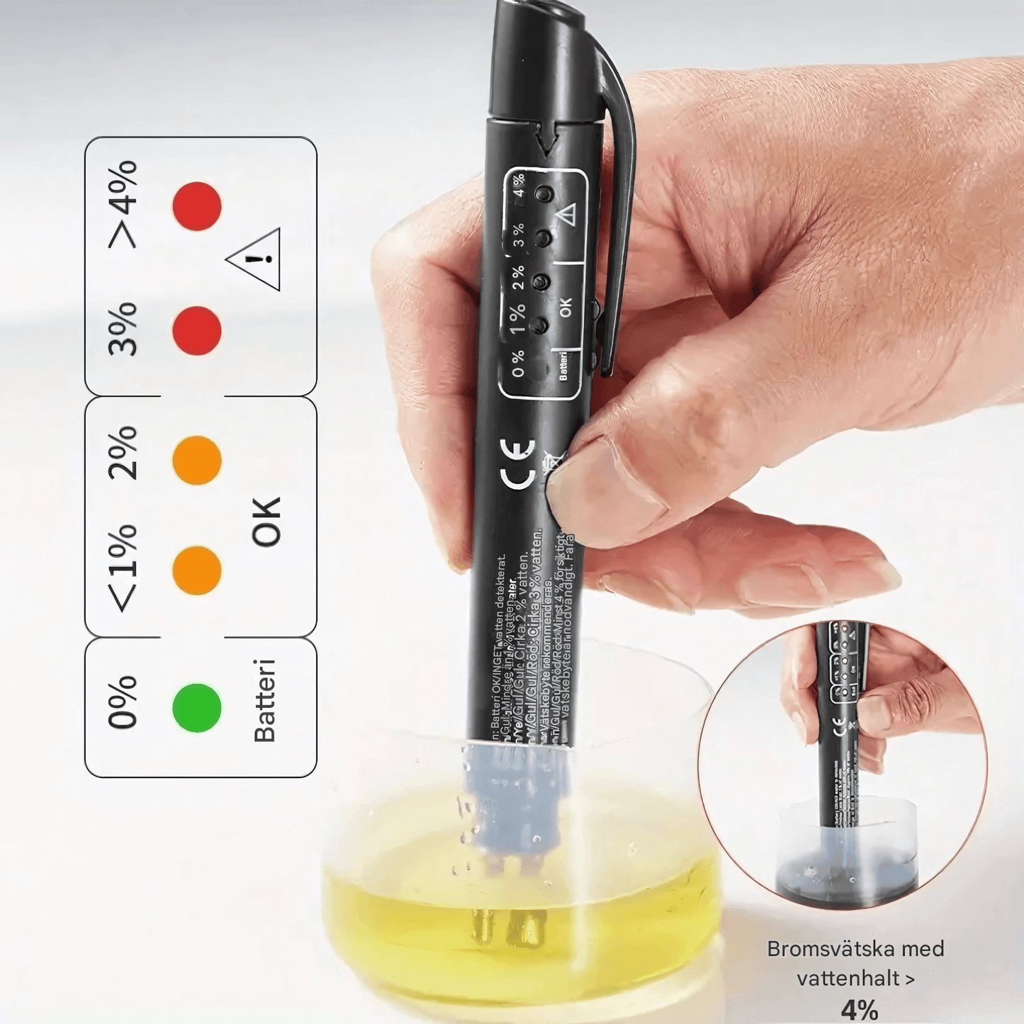 FluidCheck - Bromsvätskepenna | LED Tester för Bromsoljans Vattenhalt DOT3/DOT4/DOT5