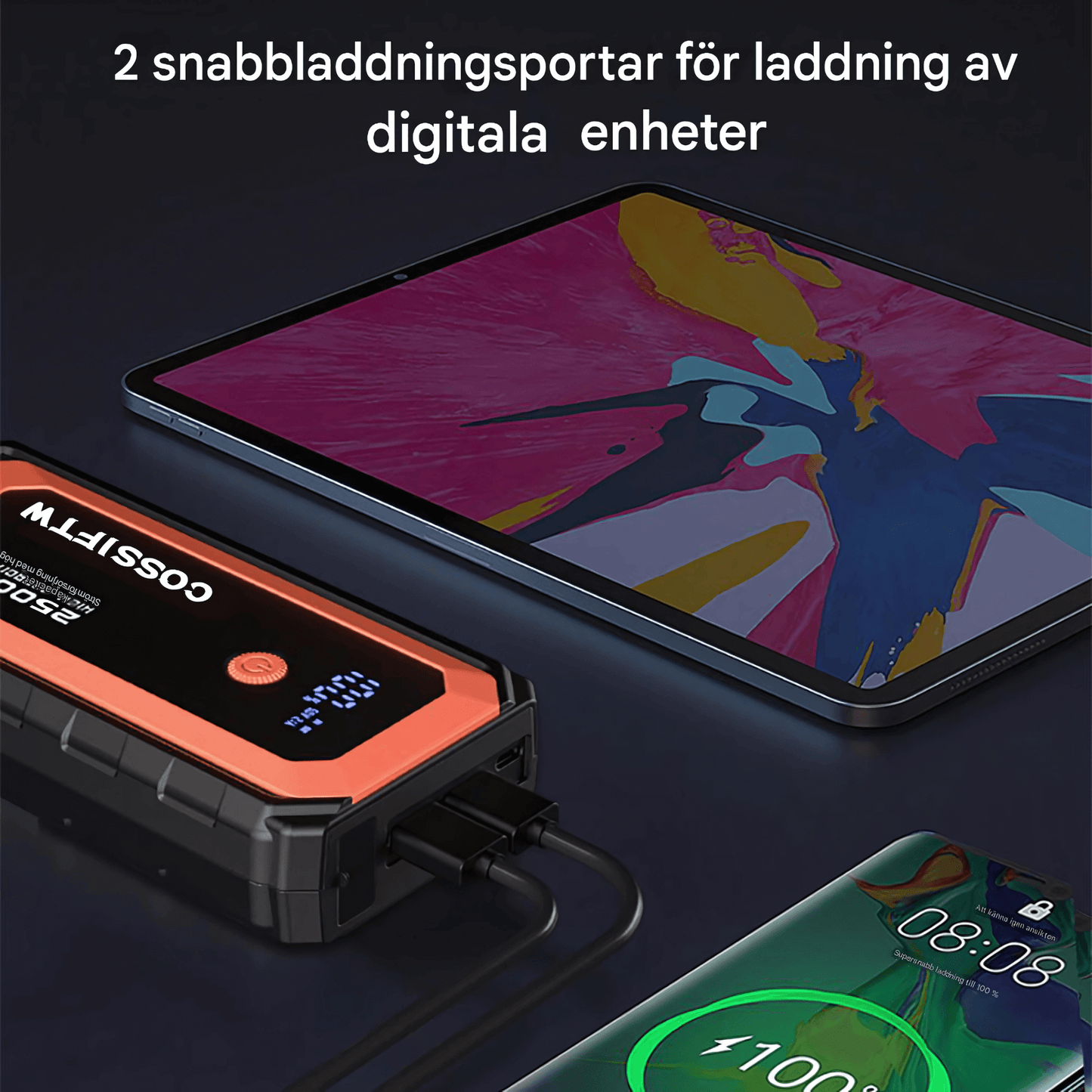 PowerCruise – Starthjälp & Powerbank 2500A med LED‑Lampa & Snabbladdning