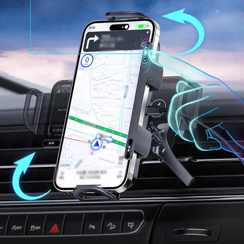 FlexiChargePro - Justerbar Smart Biltelefonhållare med 15W Trådlös Laddningsplatta för Fällbara Skärmar