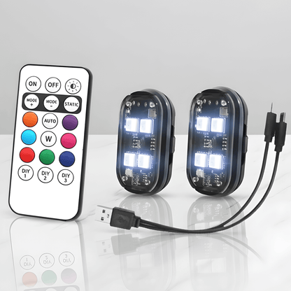 AeroGlow – RGB Strobe Lights för Bil, Motorcykel, Cykel och Drone med Trådlös Fjärrkontroll & Flera Ljuseffekter