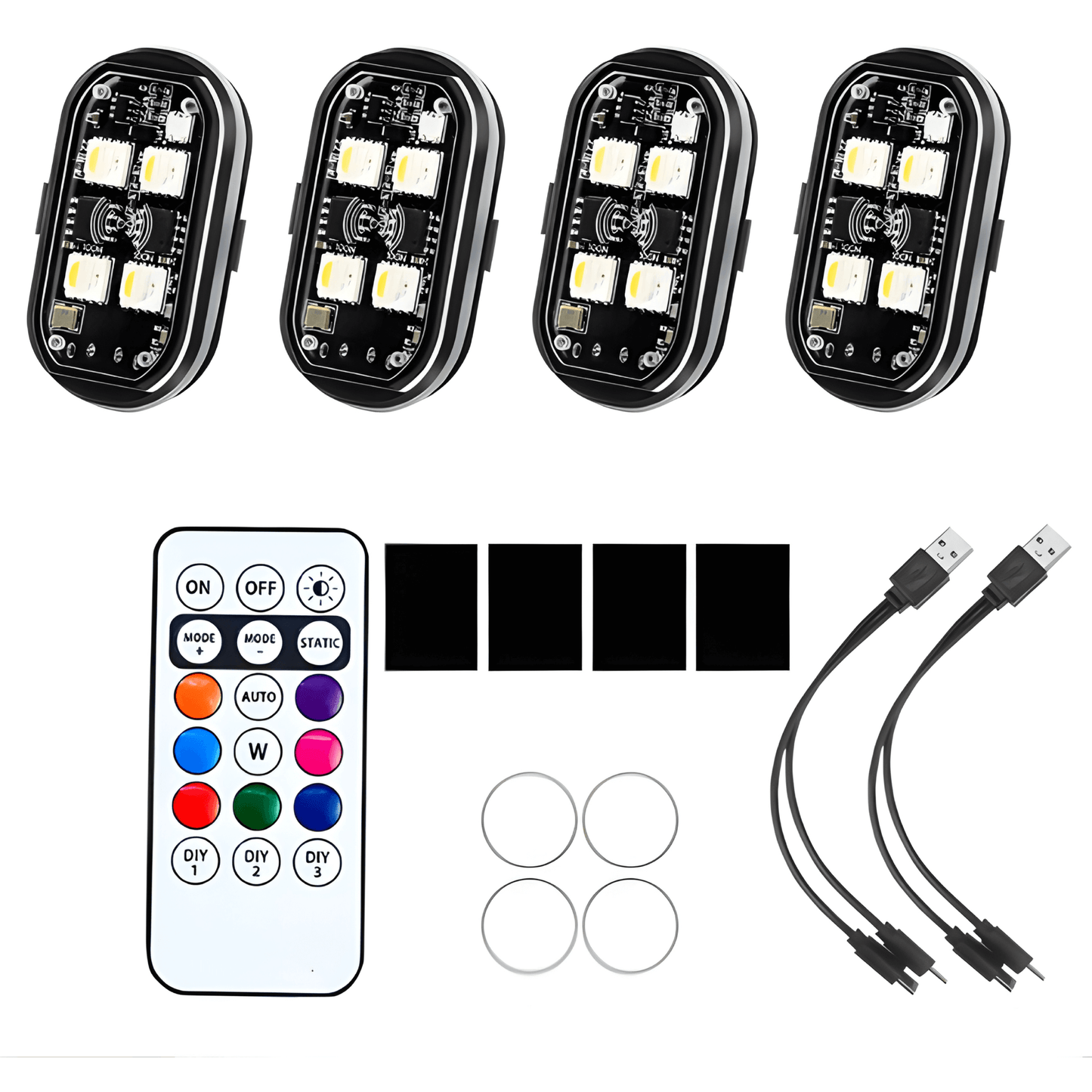 AeroGlow – RGB Strobe Lights för Bil, Motorcykel, Cykel och Drone med Trådlös Fjärrkontroll & Flera Ljuseffekter