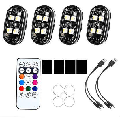 AeroGlow – RGB Strobe Lights för Bil, Motorcykel, Cykel och Drone med Trådlös Fjärrkontroll & Flera Ljuseffekter