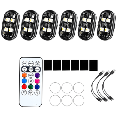 AeroGlow – RGB Strobe Lights för Bil, Motorcykel, Cykel och Drone med Trådlös Fjärrkontroll & Flera Ljuseffekter