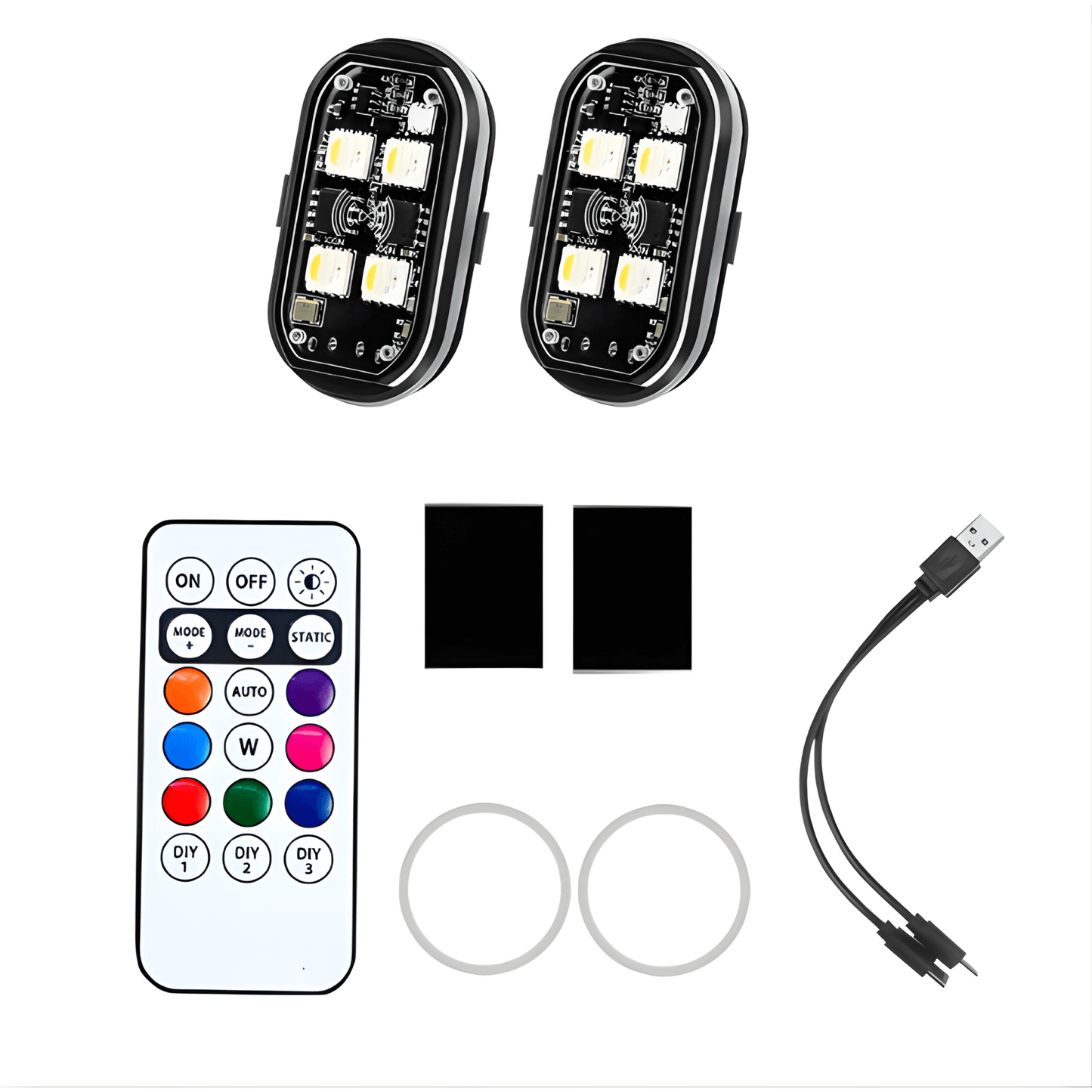 AeroGlow – RGB Strobe Lights för Bil, Motorcykel, Cykel och Drone med Trådlös Fjärrkontroll & Flera Ljuseffekter